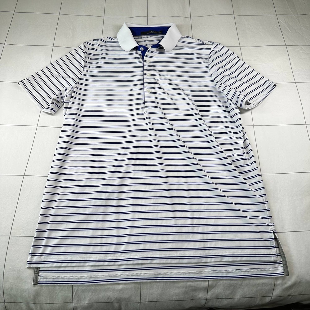 RLX Ralph Lauren Blue and White Striped Polo Shirt